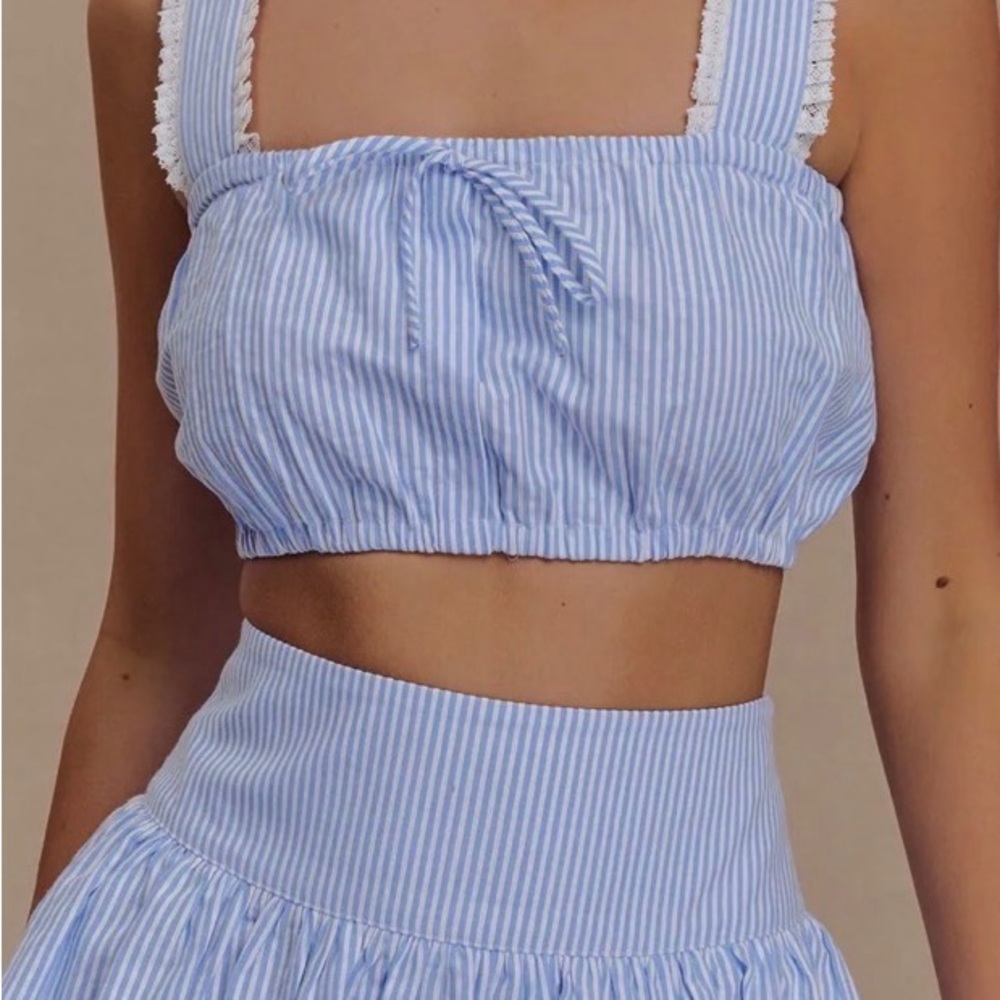 Meshki “Gretel” Sleeveless Crop Top - Blue Pinstripe NWT size M